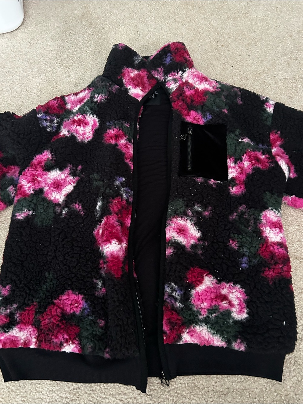 Victoria's Secret Black Teddy Jacket with Pink Floral Print